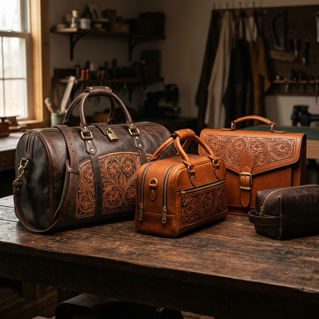 Premium leather bags with western tooling