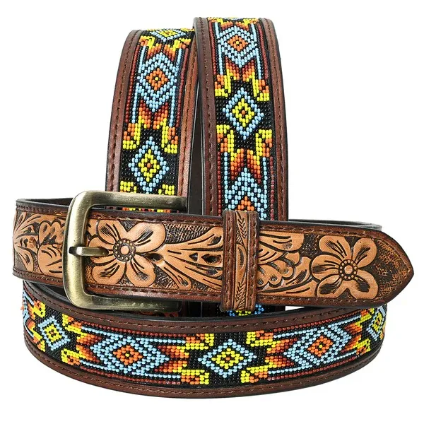 Handmade beadwork leather belt